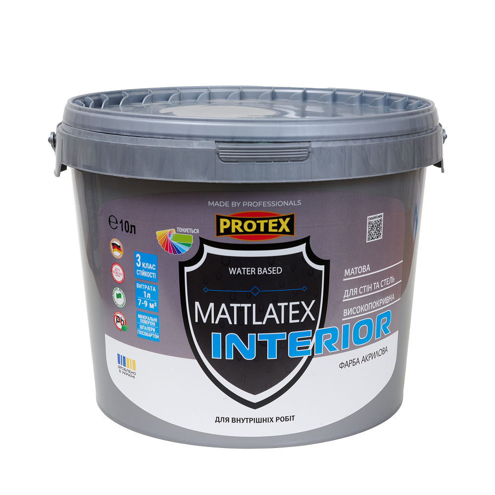 Фарба інтер'єрна акрилова водоемульсійна PROTEX MATTLATEX мат біла 10 л